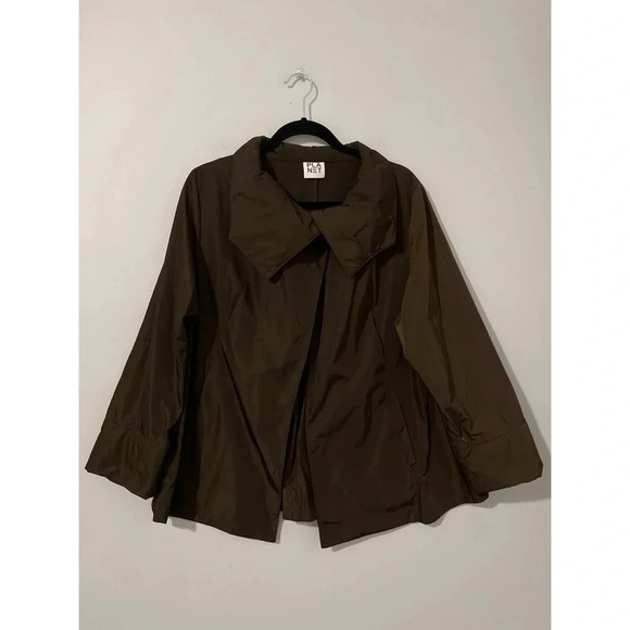 Planet By Lauren G  Jacket Women’s 1 US 4-8 Brown Nylon Button Pockets Lagenlook - Picture 4 of 15